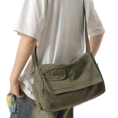 复古斜挎包日系简约慵懒风男士水洗帆布包百搭旅行包单肩包休闲包