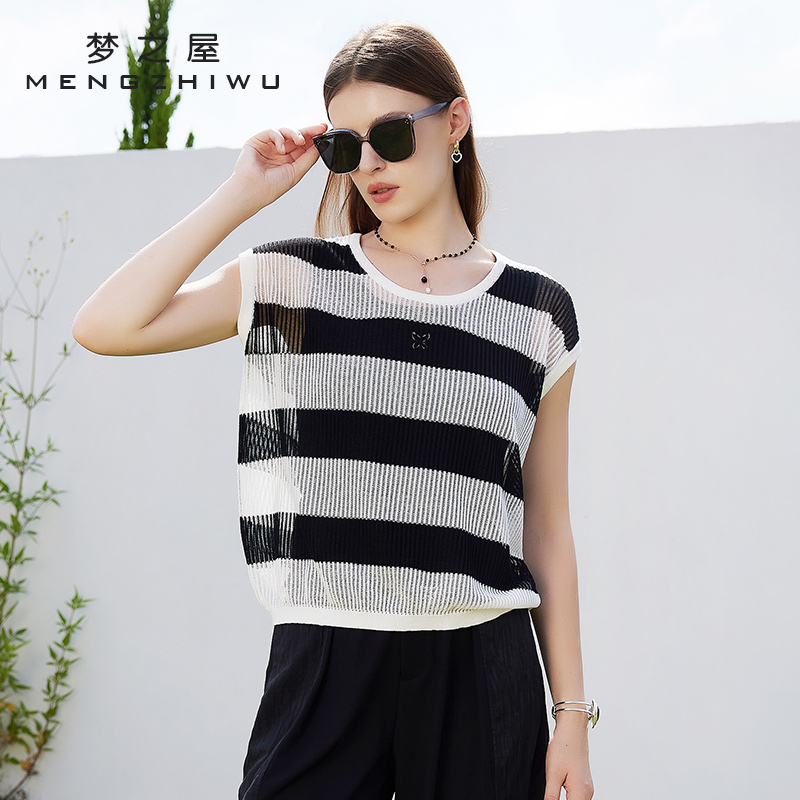 梦之屋2025夏季镂空薄款针织衫女