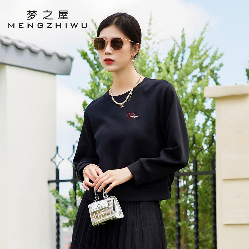 卫衣女士梦之屋2025春秋新款韩版休闲圆领宽松短款长袖T恤Z27255