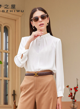 长袖衬衫女梦之屋2025秋冬新款宽松立领气质大牌休闲衬衣C29131