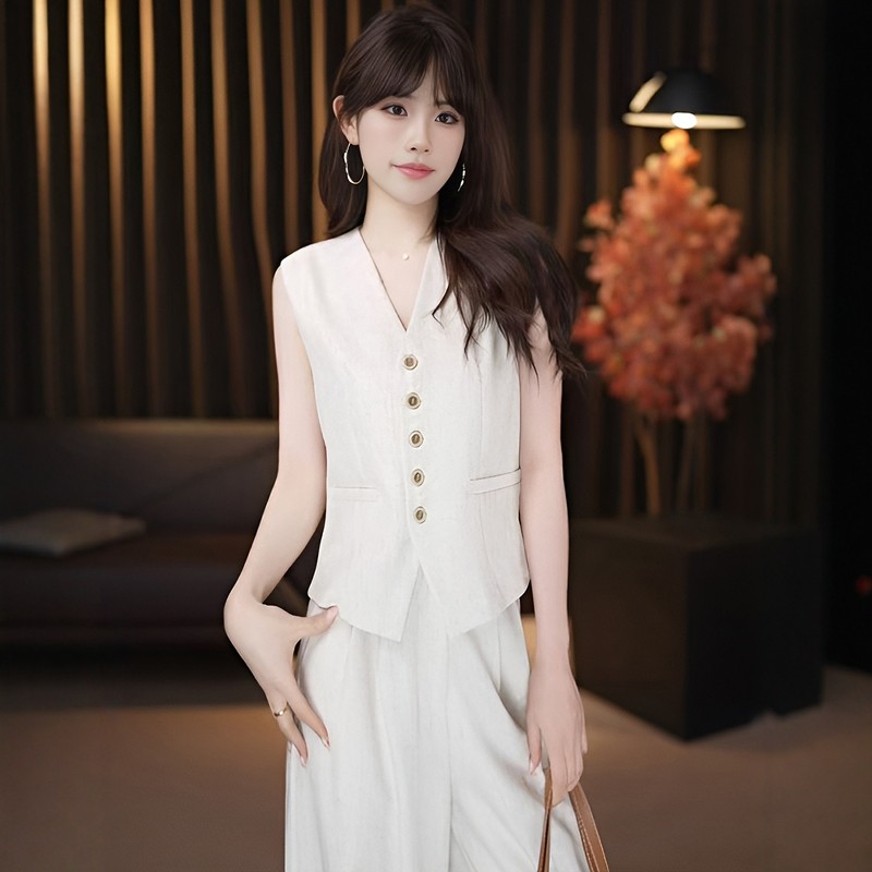 洋气减龄法式气质高级感穿搭套装女夏季老钱风马甲阔腿裤两件套