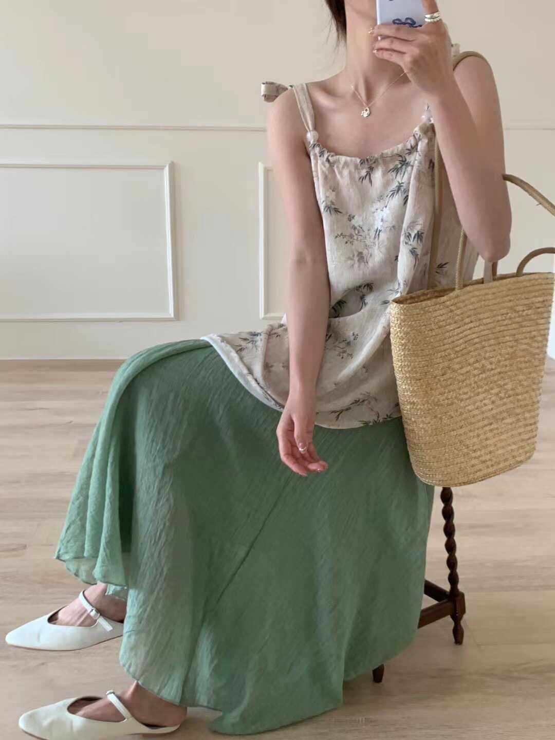 新中式国风套装串珠吊带连衣裙女夏季仙女裙海边度假风沙滩中长裙