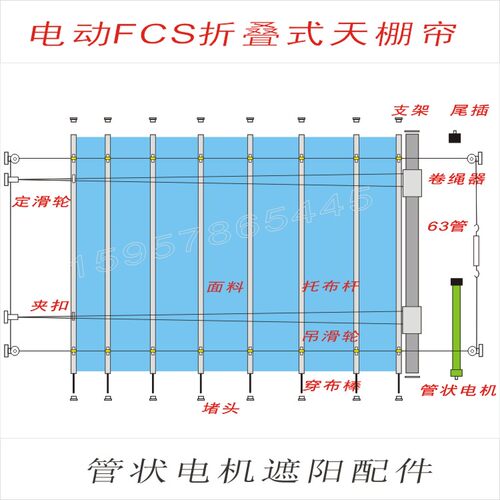 85电动FCS折叠式天棚帘幼儿园遮阳棚铝管卷绳器托布滑轮管状电机