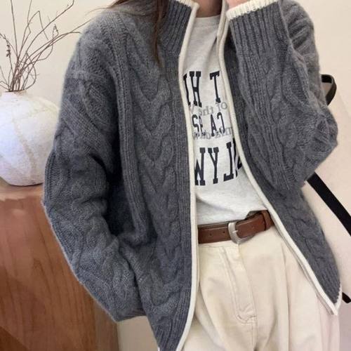 2025秋冬新款100纯羊毛开衫女