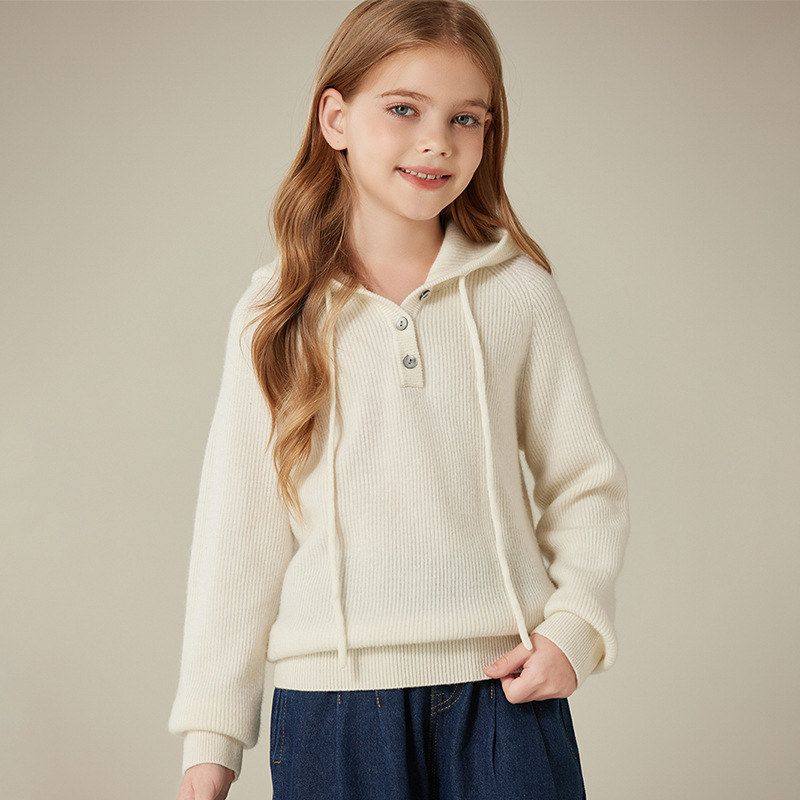 秋冬新款女宝童装山羊绒加厚帽衫