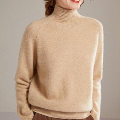 秋冬半高领羊绒衫女加厚100纯肩