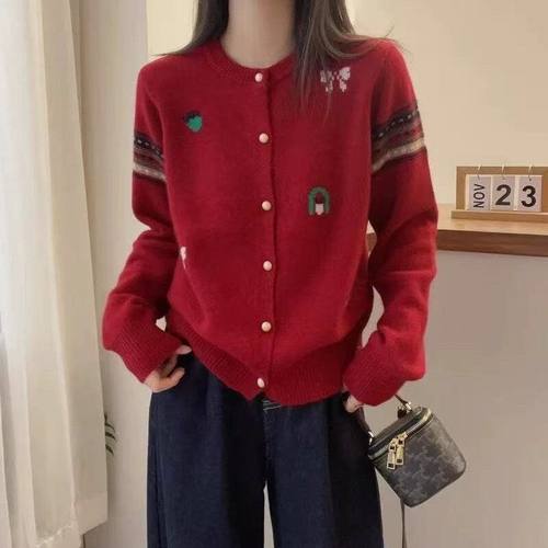 红色毛衣外套女秋冬新款本命年