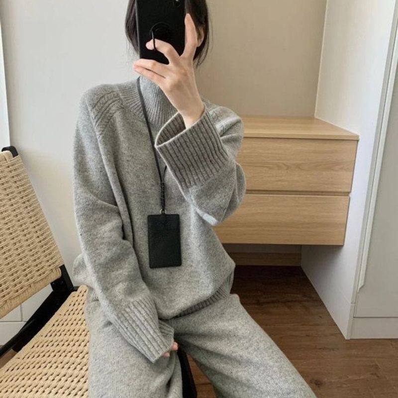 半高领纯羊毛女套头保暖宽松秋冬