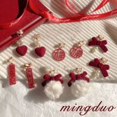 毛绒红色中国风喜庆无痛耳夹无耳洞女耳饰超仙气质高级感耳环耳坠