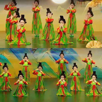 忆长安舞蹈服儿童汉服古典舞襦裙唐宫夜宴小唐俑六一演出服装表演