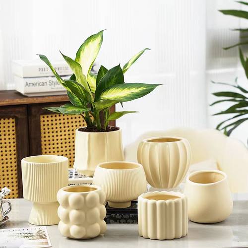 陶瓷花盆家用北欧简约奶油ins风蝴蝶兰多肉植物花卉绿植盆栽盆器
