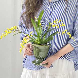 蝴蝶兰文心兰花盆栽陶瓷花盆高脚欧式复古装饰瓷器绿植多肉盆景
