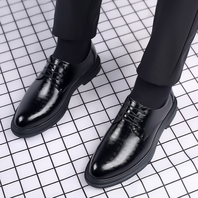 优质牛皮格纹压花潮流青年男皮鞋