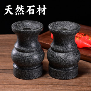 石头蜡台烛台圆形石头香炉石雕摆件用品堂户外上香烧香石头香炉子