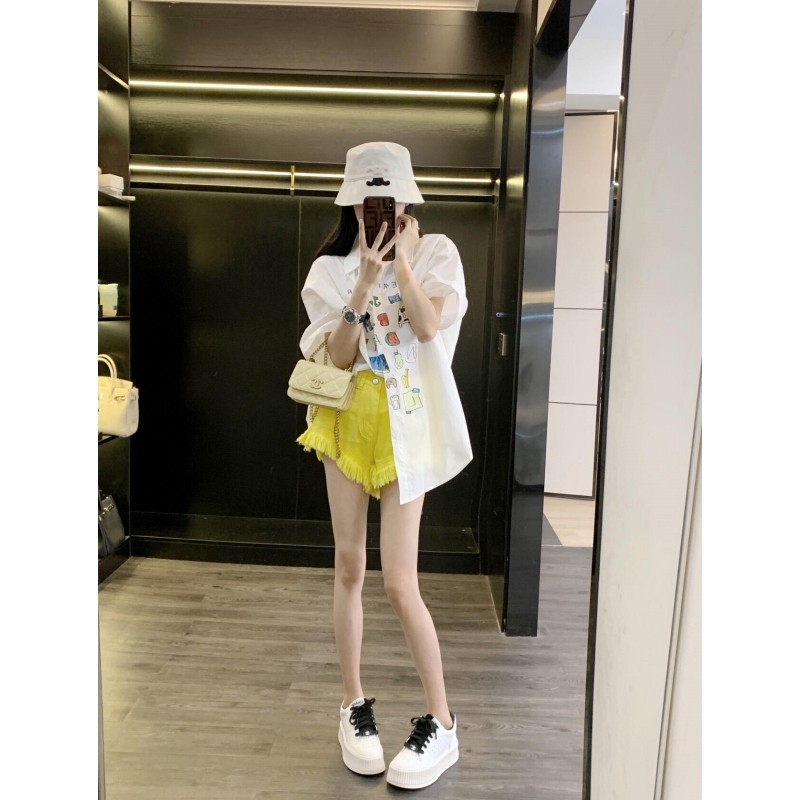 韩版设计感宽松显瘦印花短袖衬衫