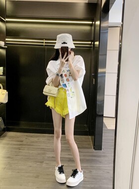 韩版设计感宽松显瘦印花短袖衬衫