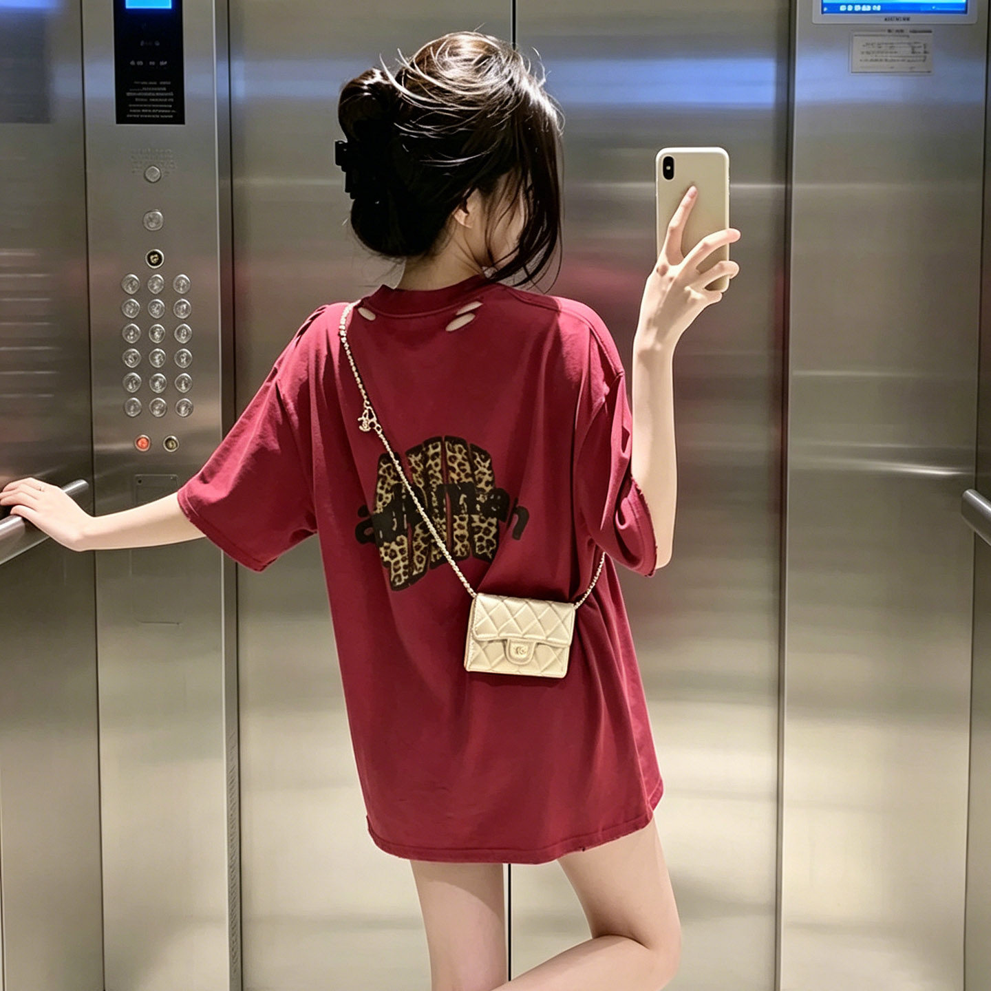 破洞做旧短袖t恤女宽松韩版慵懒风小个子中长款遮屁股下半身消失
