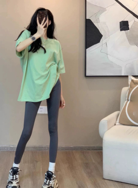 2026新款大版宽松短袖t恤女夏装超火巨好看的中长款绿色圆领上衣