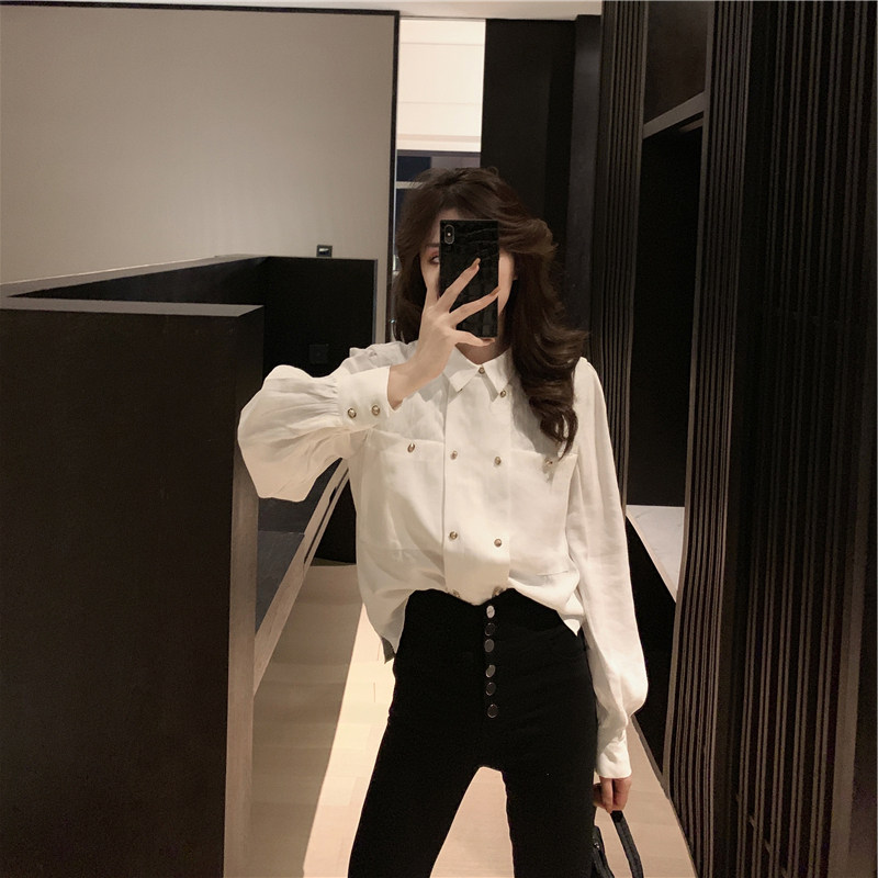 French Retro Easy white shirt Autumn 2021 new pattern Sense of design A small minority Wind court puff sleeve jacketin the Women's clothing/Boutique , Shirt  category - from Buy2taobao.com to provide professional Taobao agent buy service