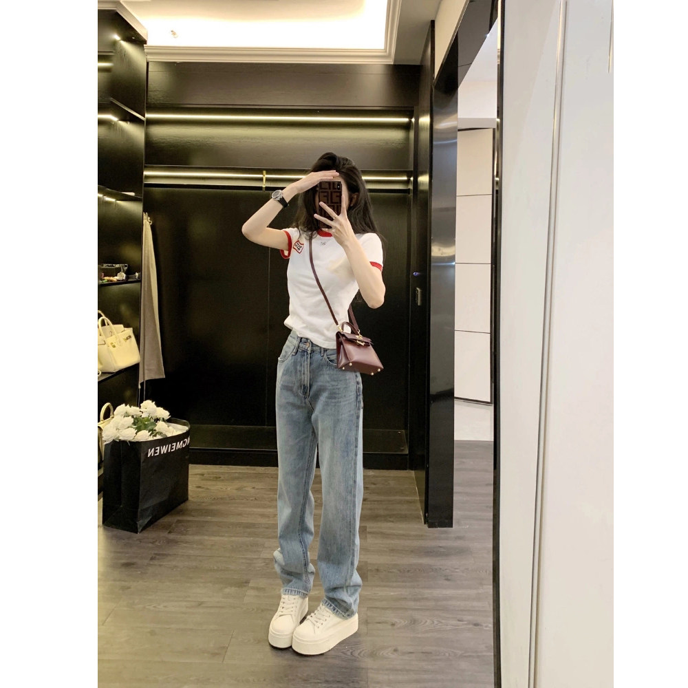 网红高腰显瘦直筒牛仔裤女2025新款爆款宽松阔腿裤休闲水洗长裤子