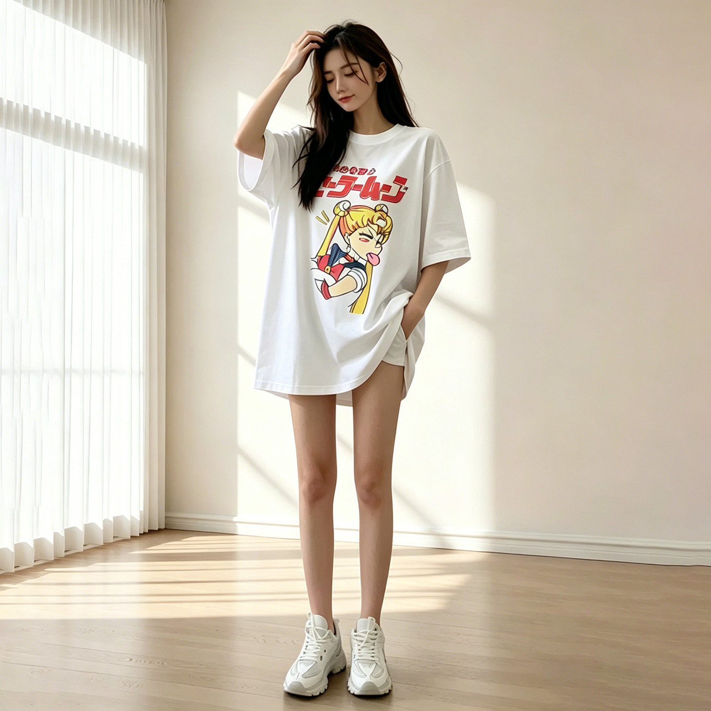 短袖白t恤女中长款夏季新款慵懒风松弛感巨好看宽松大码显瘦上衣
