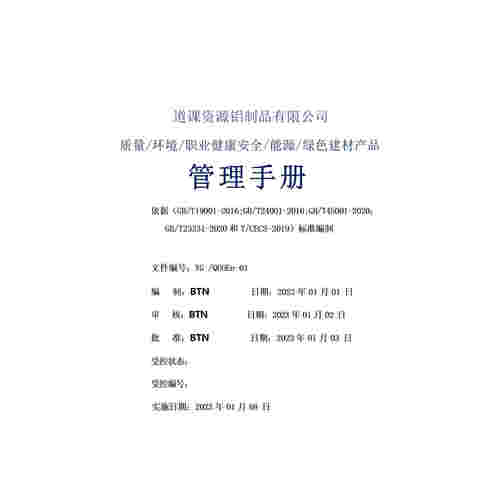 ISO9001;ISO14001;ISO45001；GB/T23331和 T/CECS-2019手册和程序