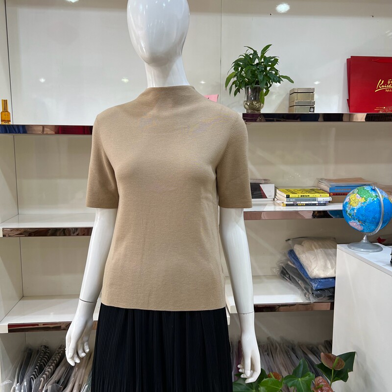 开顺羊毛短袖女薄中袖半高领纯色