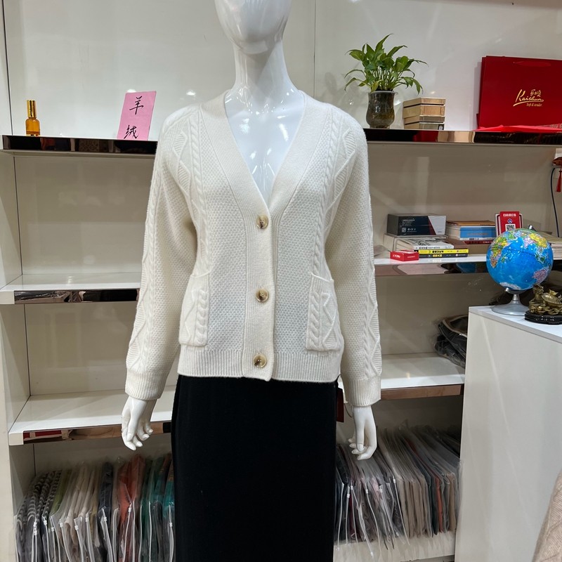 开顺羊毛衫K23WF057女正品2025秋冬新款V领针织开衫厚纯毛衣外套
