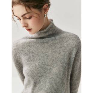 打底衫 堆堆领毛衣女宽松针织衫 75%山羊绒25%桑蚕丝 康宝莱纱线