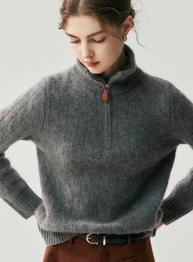 老钱风复古绞花RL风半拉链宽松羊绒衫大翻领羊毛衣加厚