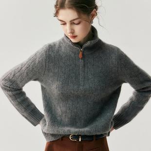 老钱风复古绞花RL风半拉链宽松羊绒衫大翻领羊毛衣加厚