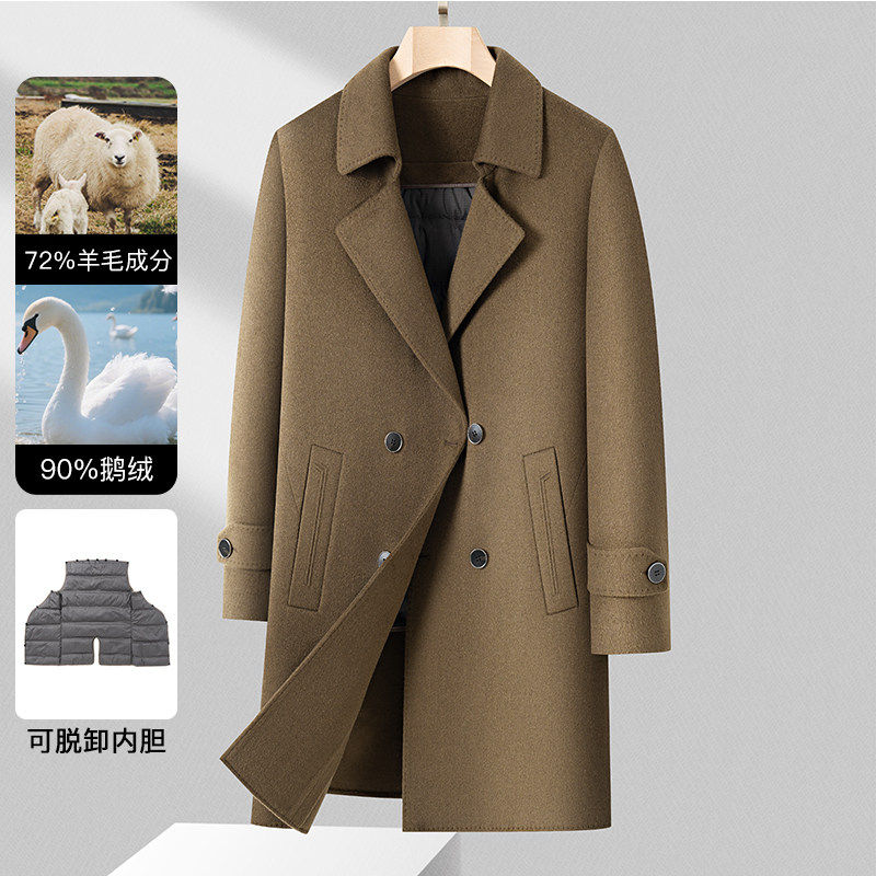 高品质冬季青年男士羊毛呢双面呢子大衣时尚保暖90鹅绒羽绒服风衣,男装,毛呢大衣,淘宝优惠券,粉丝福利购,淘宝优惠卷