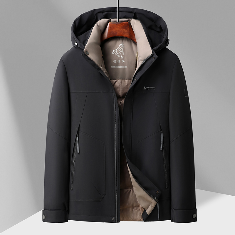 商务休闲冬季中老年男士可脱卸帽子加厚款羽绒服爸爸装白鸭绒外套