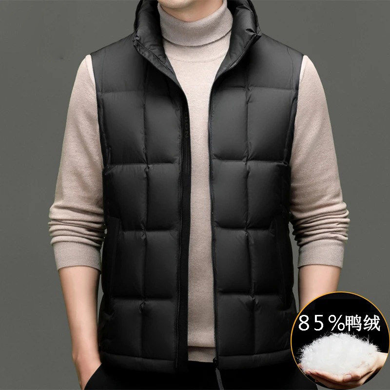 冬季青年男士保暖羽绒马甲外套中年立领拉链款鸭绒背心外穿休闲潮