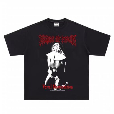 黑金属哥特短袖印花人物男女宽松