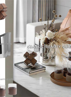 客厅茶几橙色皮革水壶水杯托盘不锈钢花器餐厅台面摆设边柜饰品