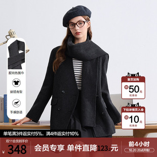 betu百图高级感V领双面呢外套女2025年冬季新款绵羊毛毛呢大衣