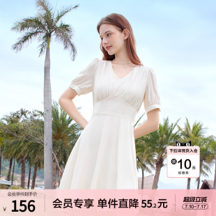 betu百图设计感前短后长V领连衣裙女2026年夏季新款短袖中长裙