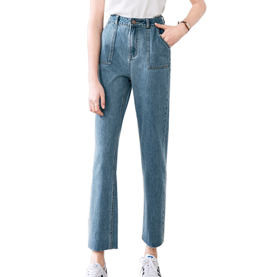 betu百图高腰牛仔裤女九分裤2025年夏季新款深蓝色直筒裤丹宁裤