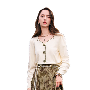 betu百图法式复古方领针织衫女套头2026年春秋新款别致小衫上衣