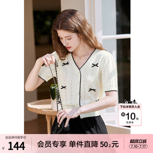 betu百图小香风立体蝴蝶结V领针织衫女2026年夏季新款短款线衣