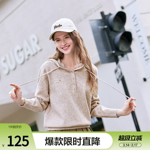 betu百图法式软糯连帽针织衫女套头2026年春季新款宽松外穿毛衣