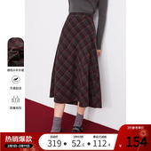 betu百图英伦风复古格子毛呢半身裙女2025年冬季 新款 中长裙A字裙