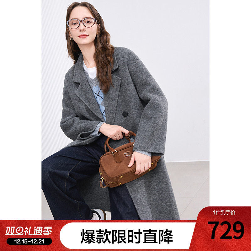 betu百图高级感加厚羊毛大衣2024年冬季新款中长款双面呢子外套