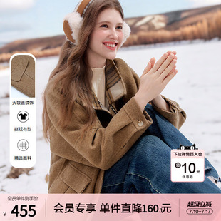 betu百图驼色羊毛双面呢子大衣女2025年冬季新款英伦风毛呢外套