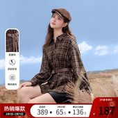 配腰带格仔衫 betu百图复古英伦风格 2026年春季 新款 子衬衫 女长袖