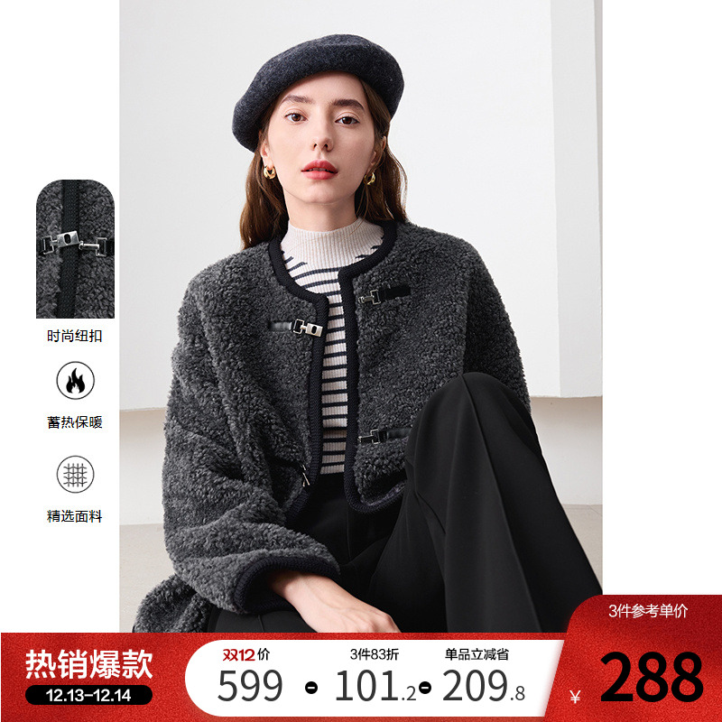betu百图时尚减龄仿羊羔绒外套女2025年冬季新款高级感短款夹克