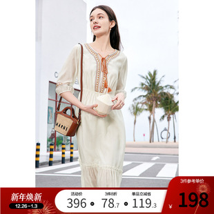 波西米亚民族风连衣裙女收腰中长裙 新款 betu百图女装 2025年夏季