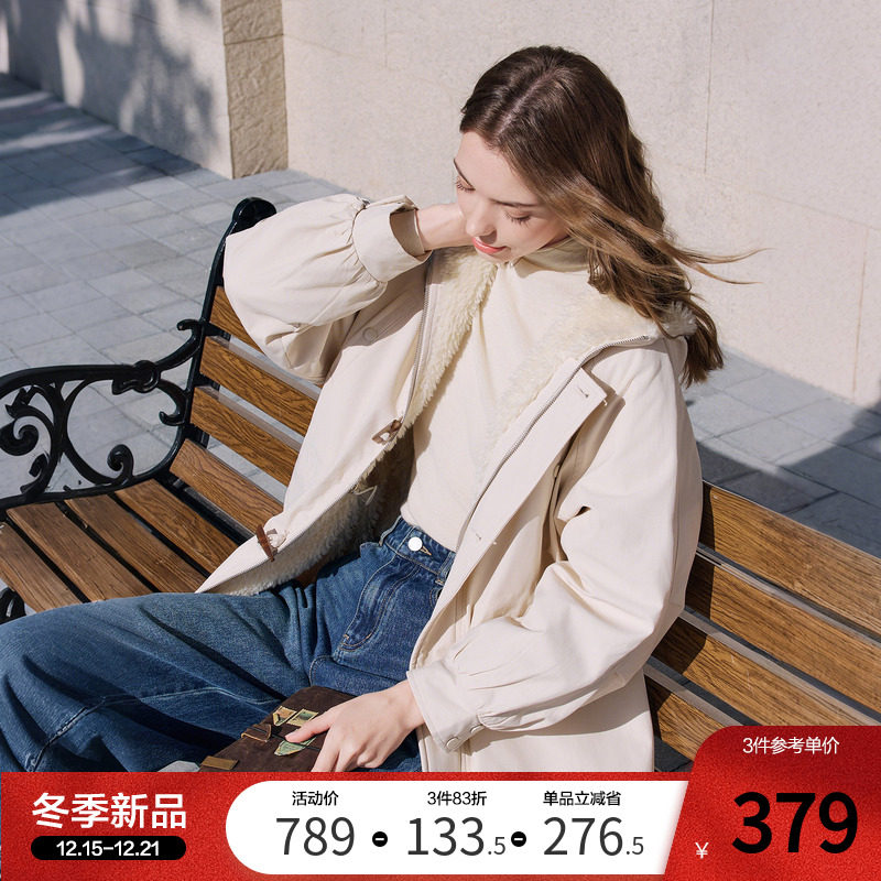 betu百图加厚保暖仿羊羔绒棉衣女2025年冬季新款中长款棉服派克