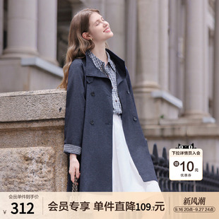 betu百图高级感深蓝色立领风衣外套女2026年春秋新款中长款大衣